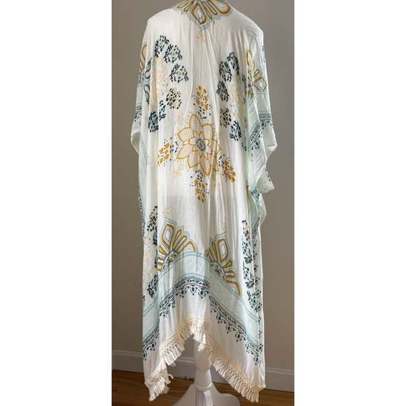 Boho Fringe Kimono Duster Cardigan Open Front Beach Cover Up Festival Resort - Picture 5 of 11